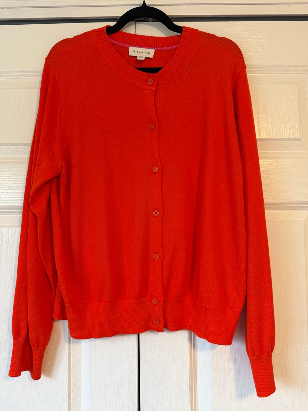 Free Assembly Button-Front Orange Crewneck Cardigan
